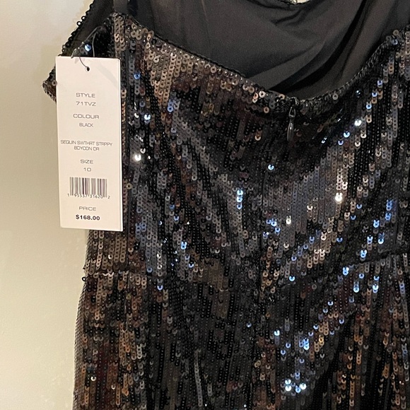 French Connection Sequin Sweetheart Strappy Bodycon Dress Black Size 10 - Picture 3 of 7